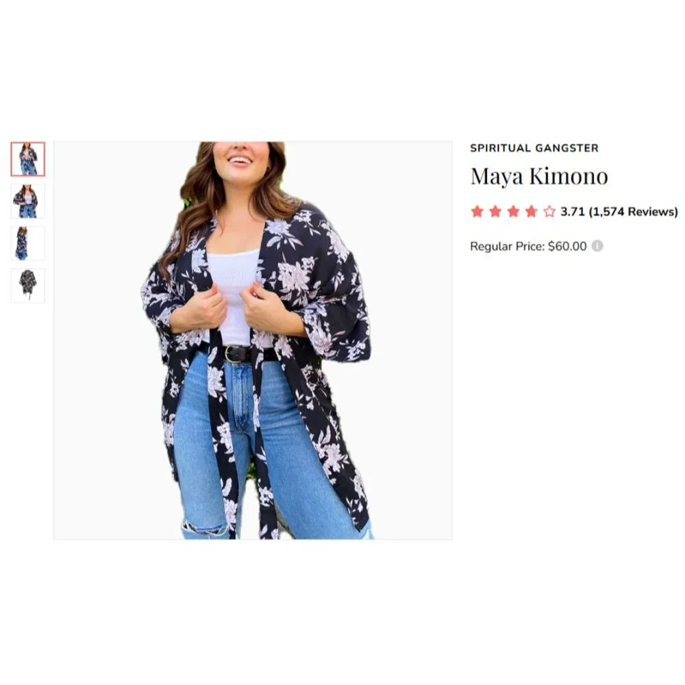 Spiritual Gangster Maya Kimono Black Floral Cardigan Duster OS Boho Beach Cover - Picture 5 of 10